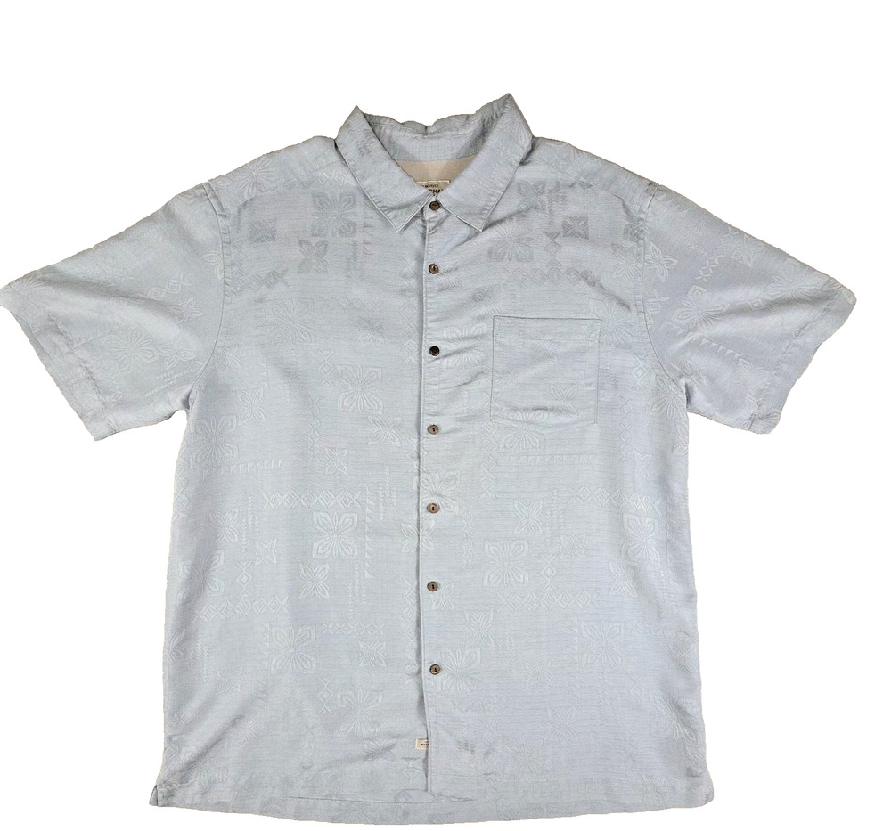 Quiksilver Waterman Collection Shirt XL Blue Textured Floral Embroidered Comfort